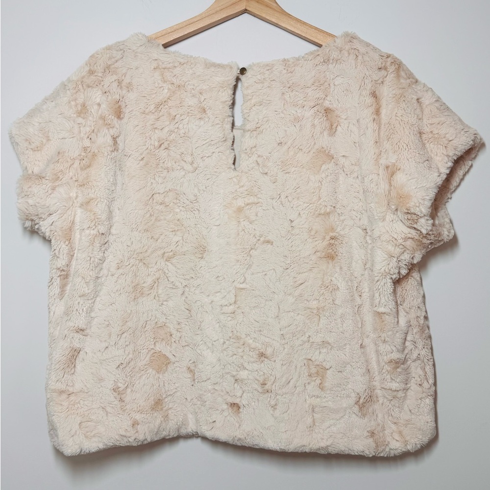 MAEVE @ ANTHROPOLOGIE Faux Fur Short Sleeve Tee, Cream, Size Large NWT - Picture 5 of 12